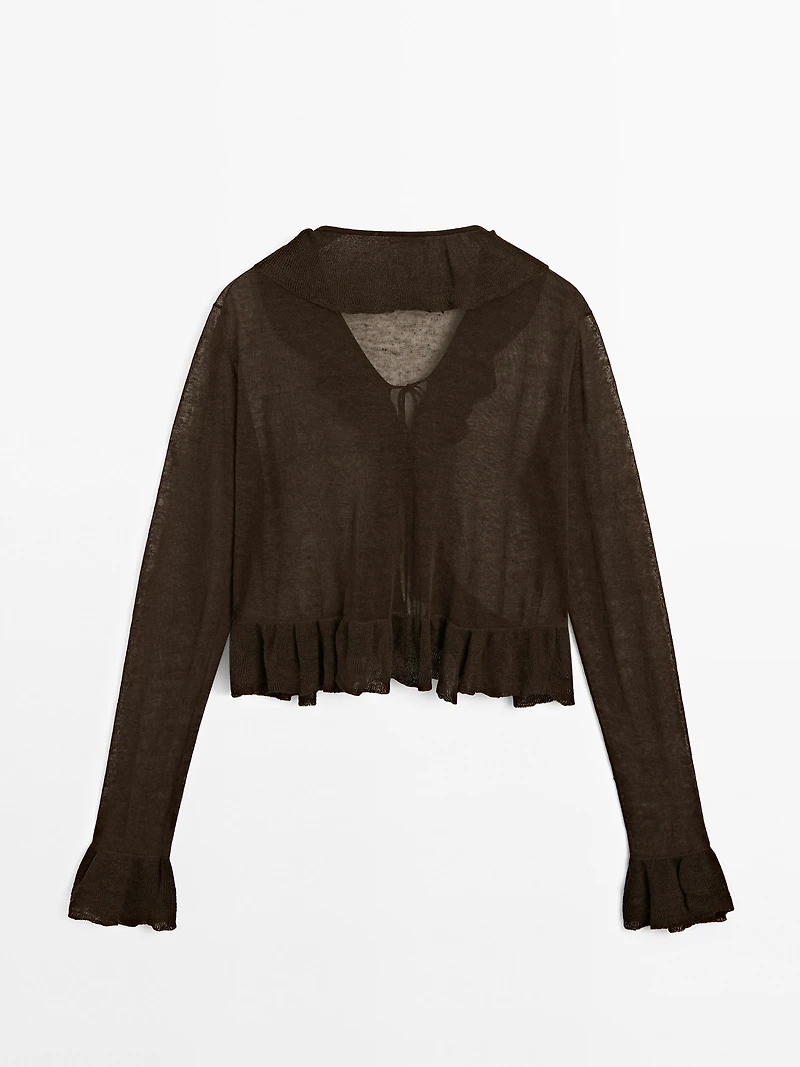Linen blend ruffled cardigan