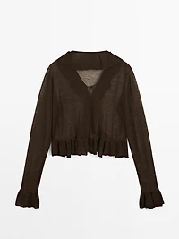 Linen blend ruffled cardigan