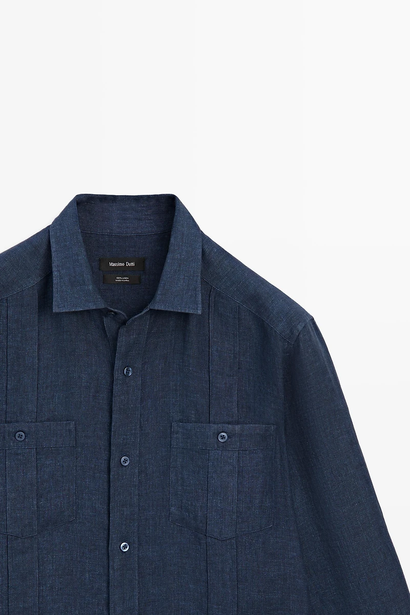 Regular fit 100% linen shirt with pockets