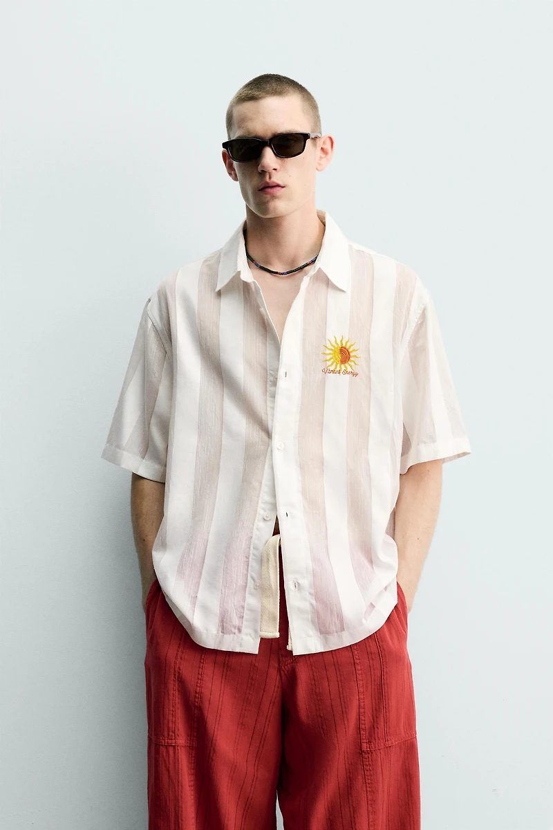 CHEMISE EN JACQUARD À RAYURES BRODÉES