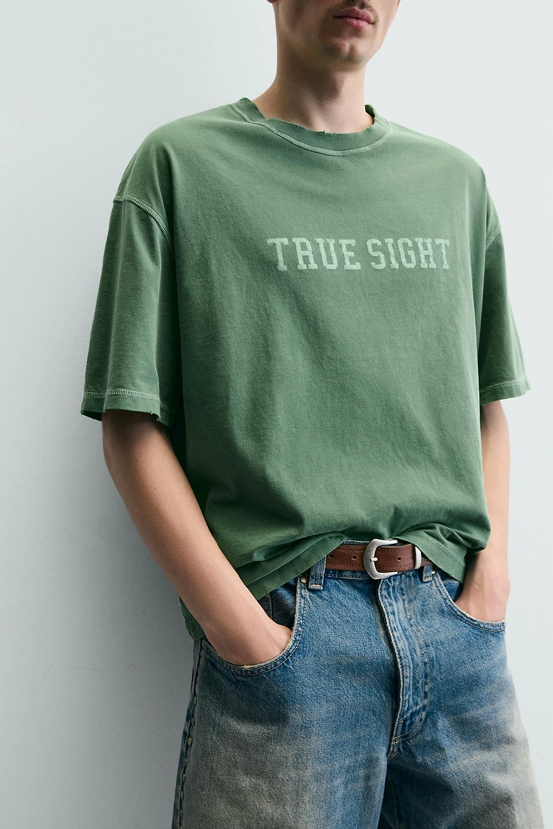 T-SHIRT COUPE BOXY DÉLAVÉ À IMPRIMÉS GRAPHIQUES