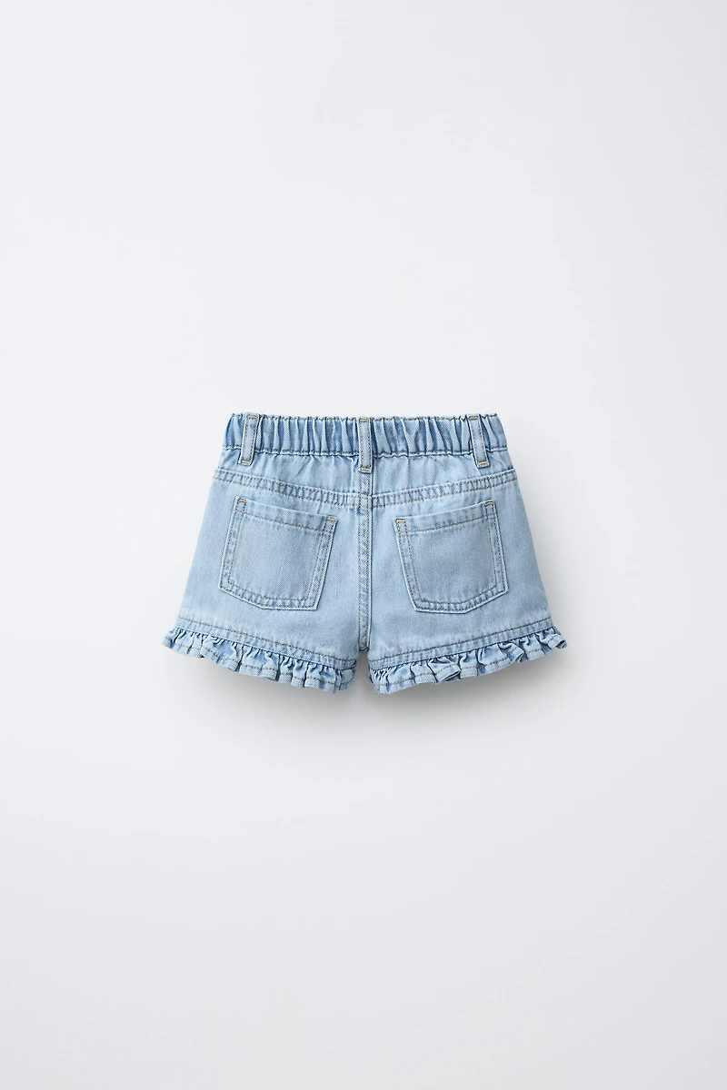 RUFFLED DENIM SHORTS