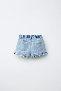 RUFFLED DENIM SHORTS