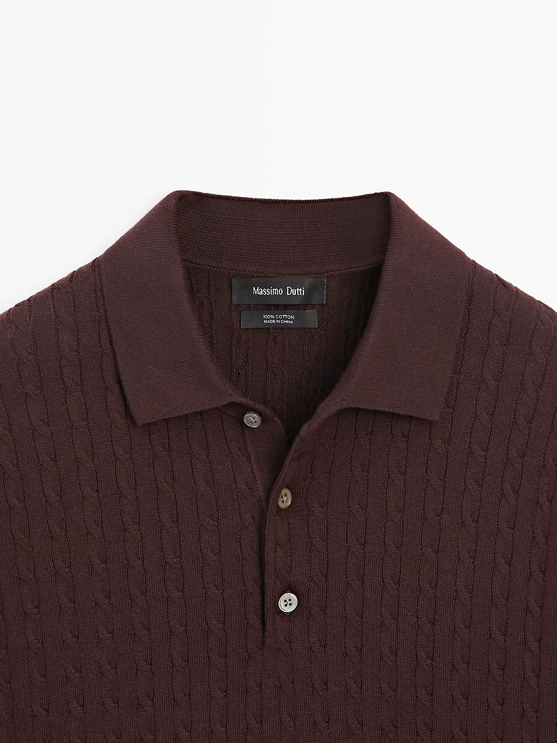 100% cotton cable-knit polo shirt