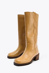 LEATHER TOPSTITCHED BOOTS