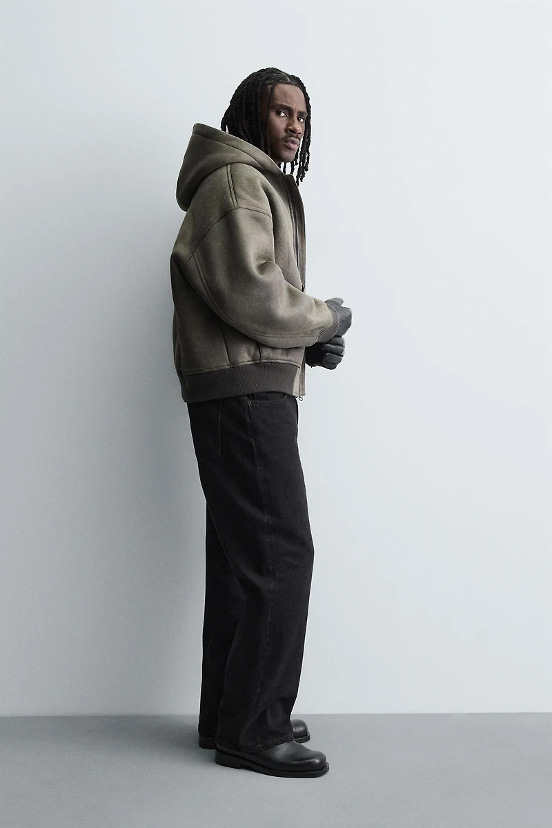 DOUBLE FACED WASHED FAUX LEATHER JACKET