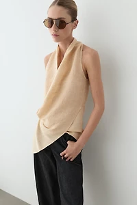 Linen blend draped halter top