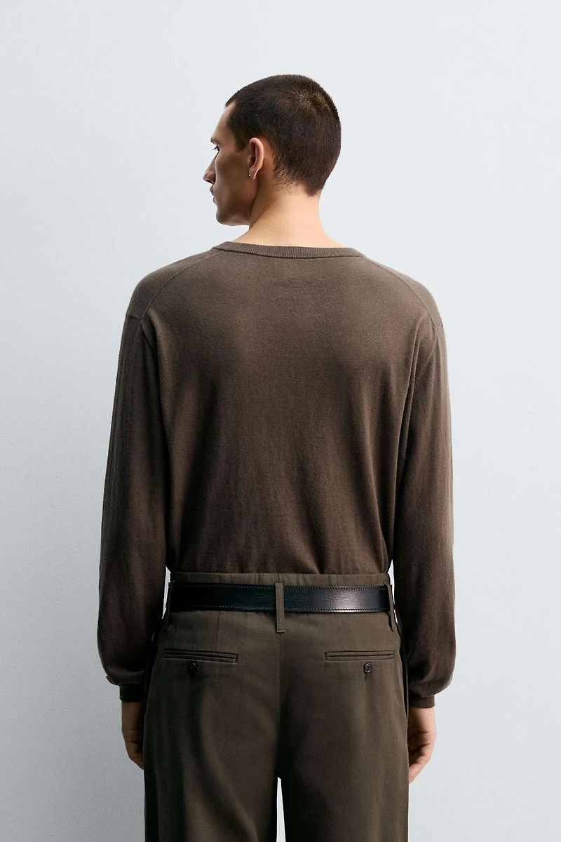 PULL COL BOUTONNÉ EN COTON ET CACHEMIRE