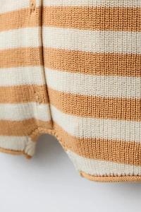 STRIPED KNIT ROMPER WITH EMBROIDERED BOAT