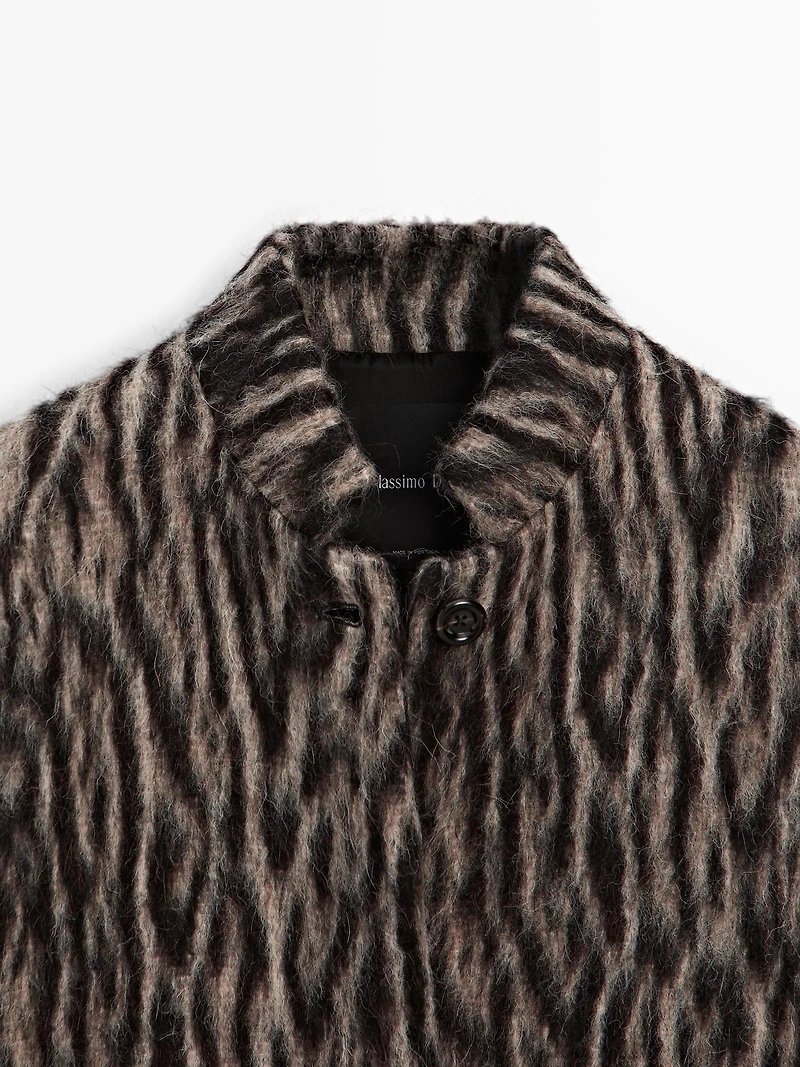 Wool blend animal print coat