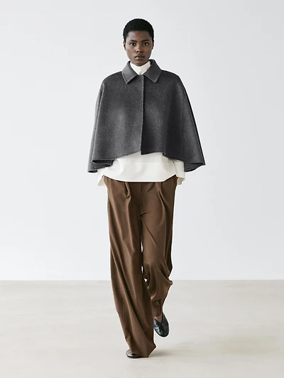 Cape à col chemise en laine mélangée