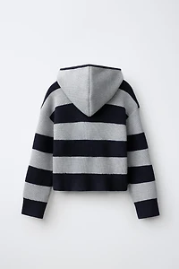 STRIPED HOODED CARDIGAN