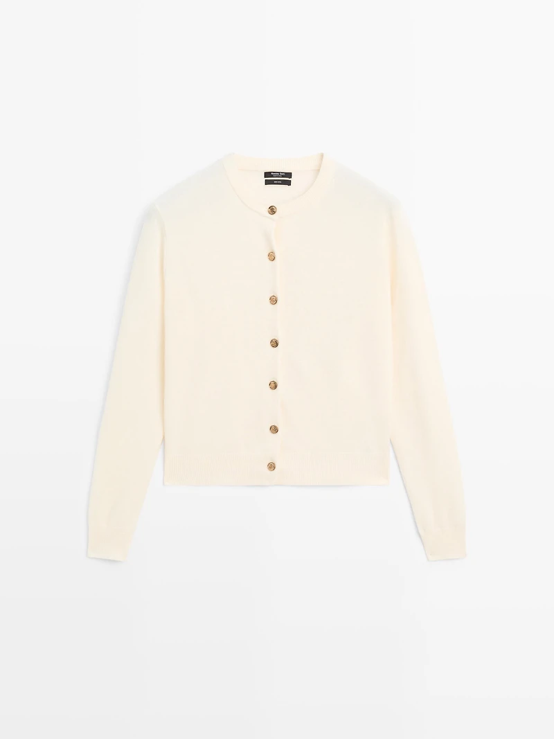 Wool knit cardigan with gold buttons