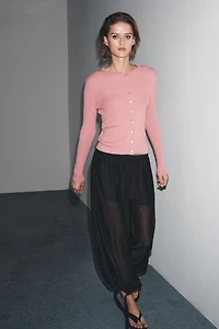 100% WOOL RIB CARDIGAN