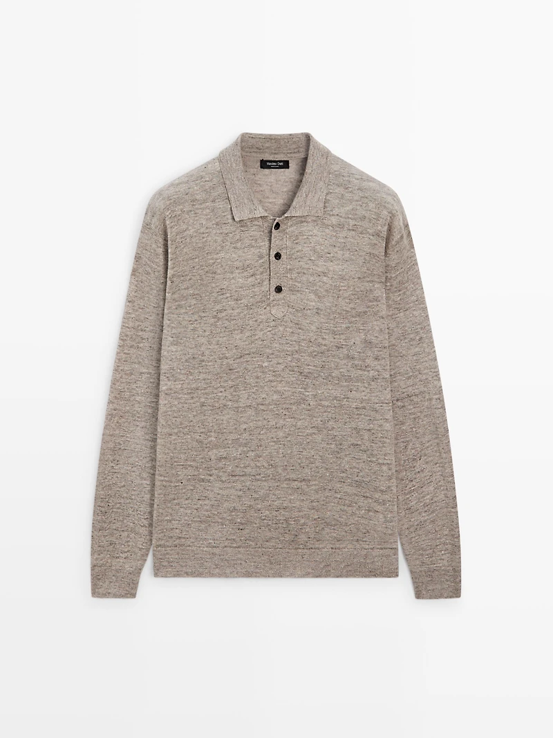 100% linen knit polo collar sweater
