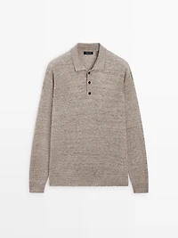 100% linen knit polo collar sweater