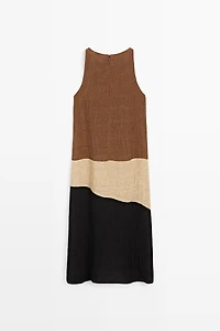 Combined linen blend midi dress