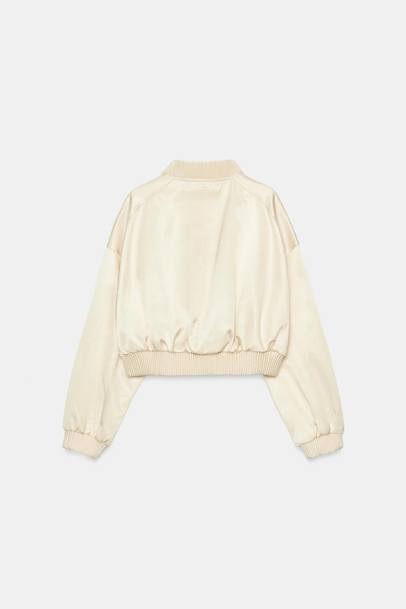 CROPPED SATIN BOMBER JACKET