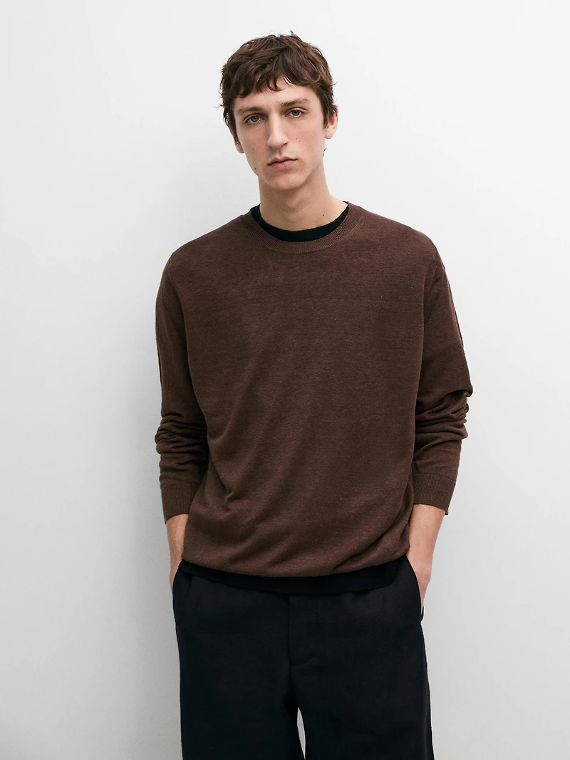 100% linen knit crew neck sweater