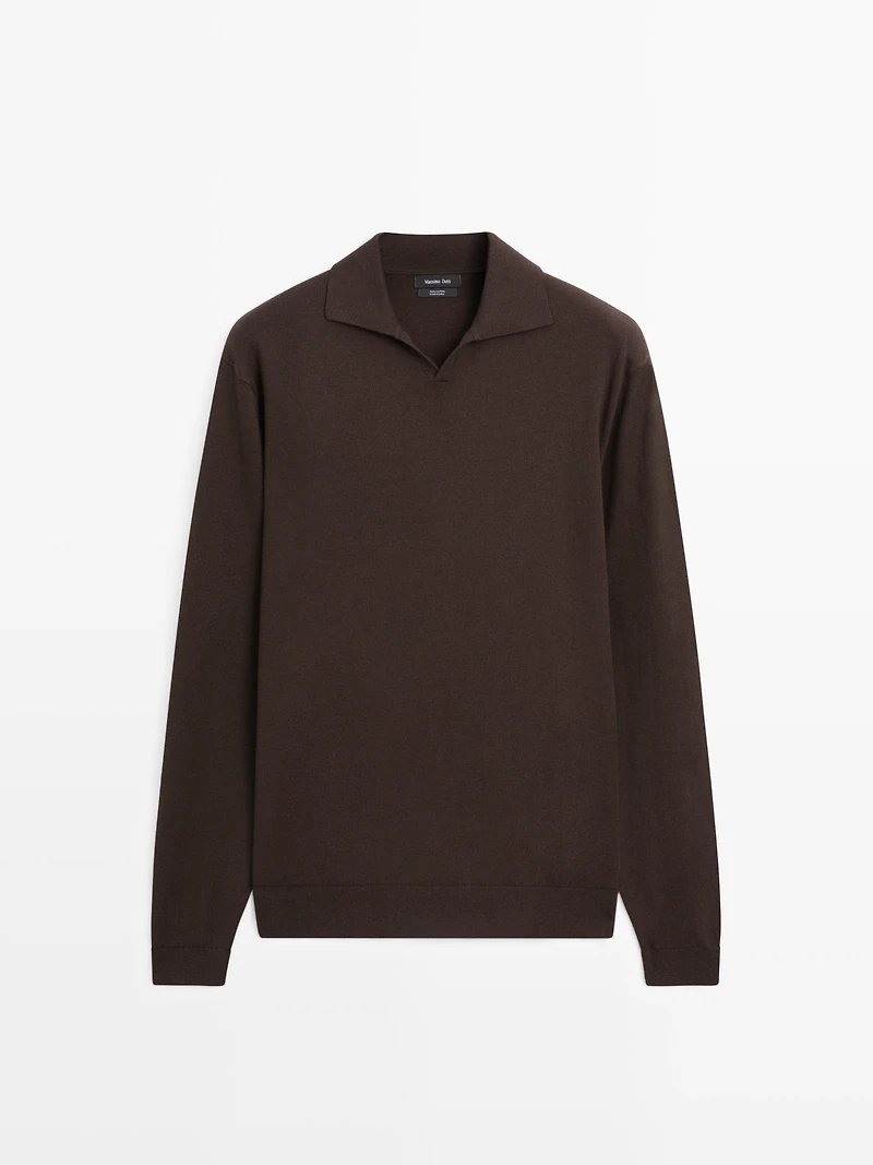 Cotton knit polo sweater