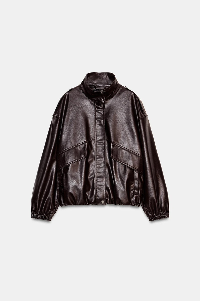 FAUX LEATHER BOMBER JACKET