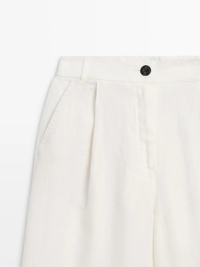 100% linen wide-leg elasticated trousers