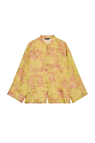 FLORAL PRINT FROG FASTENING SHIRT