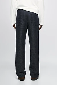 Straight-leg linen denim-effect pants