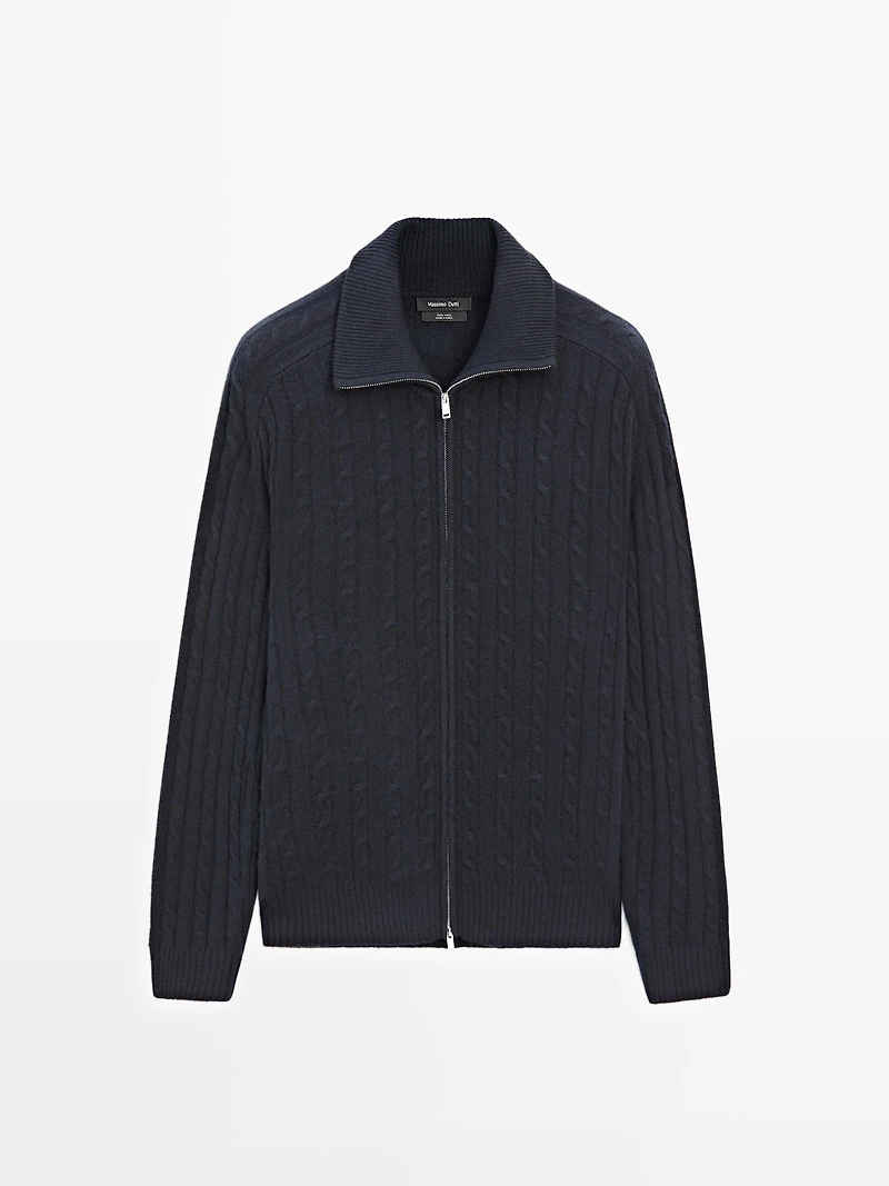 100% wool cable-knit zip-up cardigan