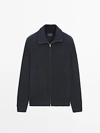 100% wool cable-knit zip-up cardigan