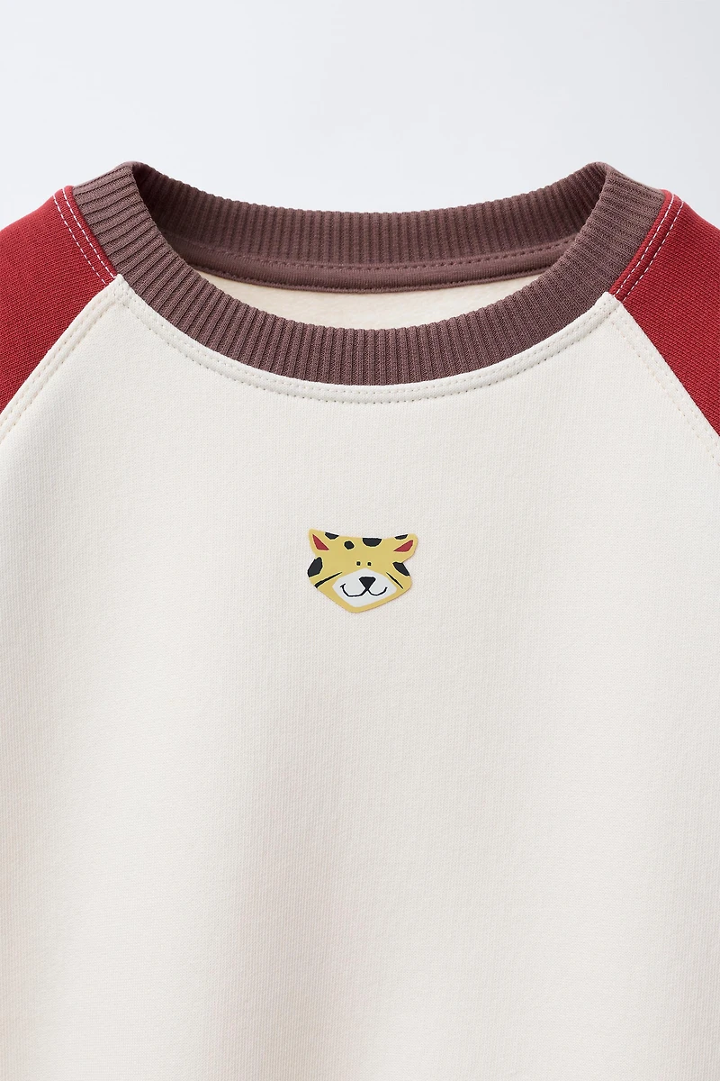 COLOR BLOCK BEAR SWEATSHIRT AND JOGGER PANTS SET