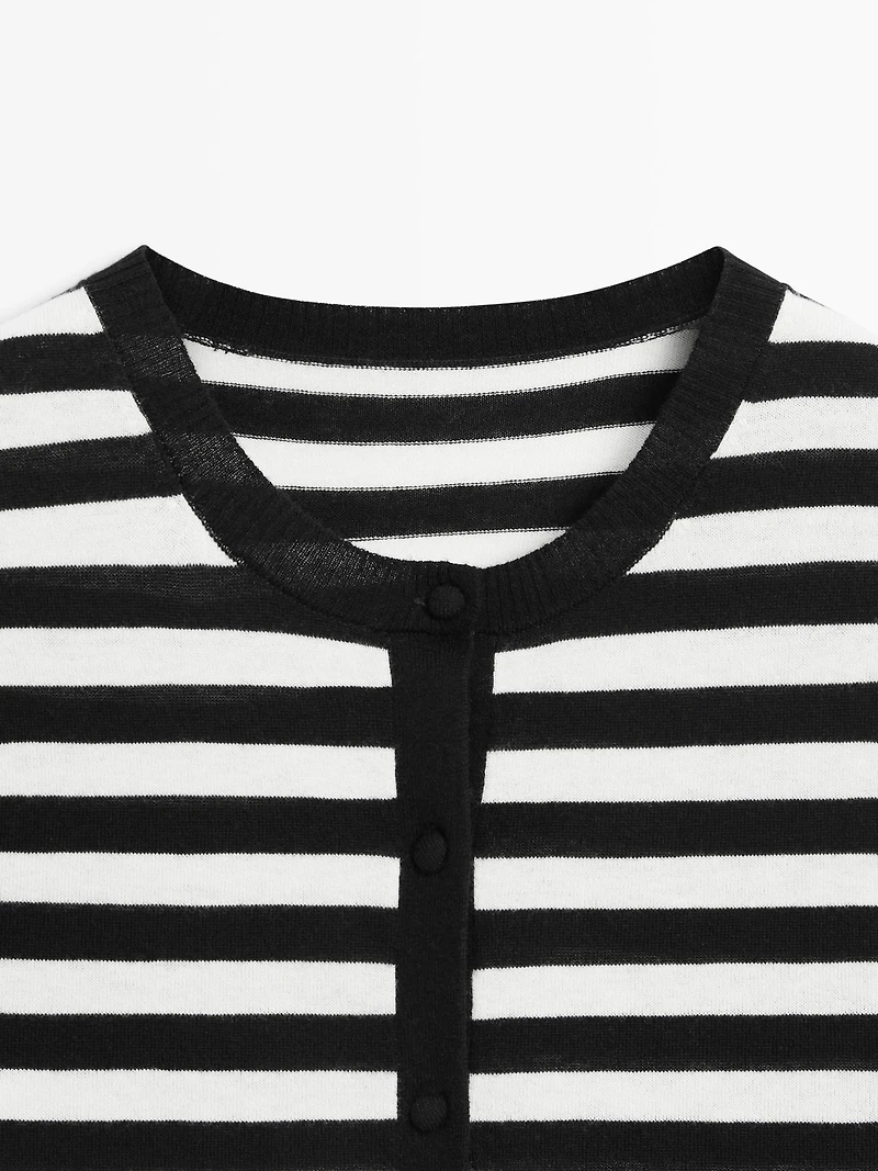 Striped short sleeve knit cardigan