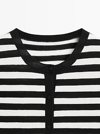 Striped short sleeve knit cardigan