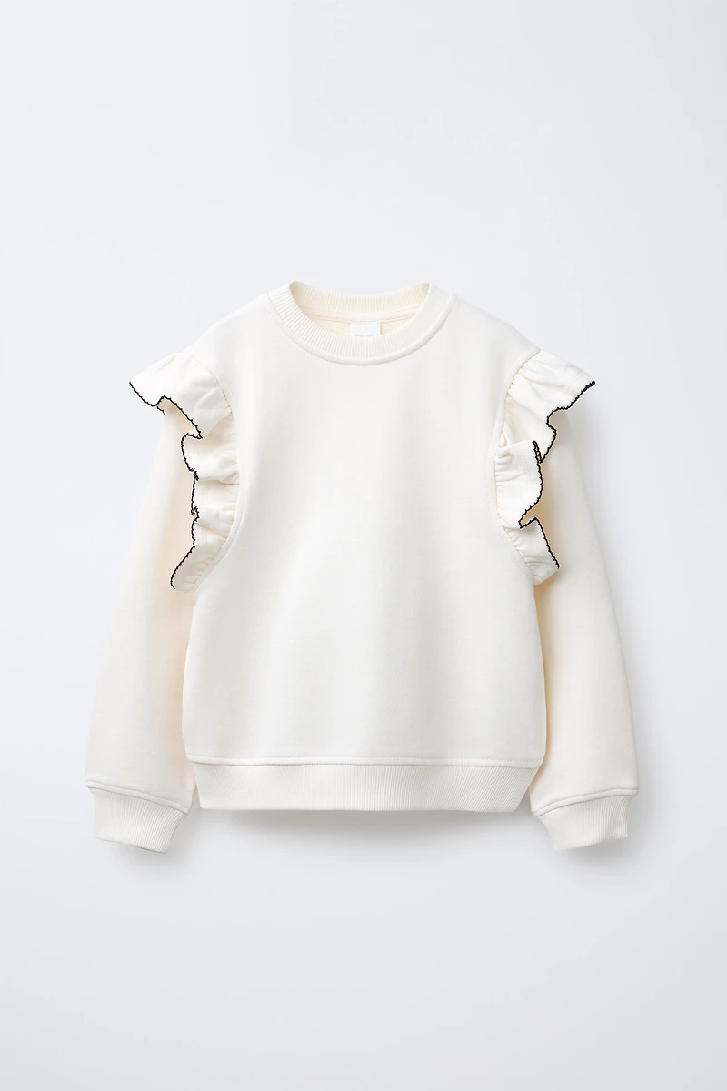 TOPSTITCHED RUFFLED SWEATSHIRT