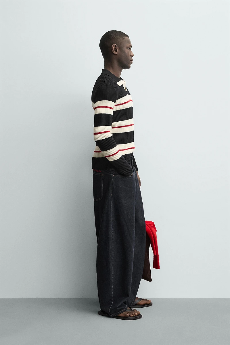 STRIPED JACQUARD KNIT POLO SHIRT