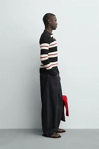STRIPED JACQUARD KNIT POLO SHIRT