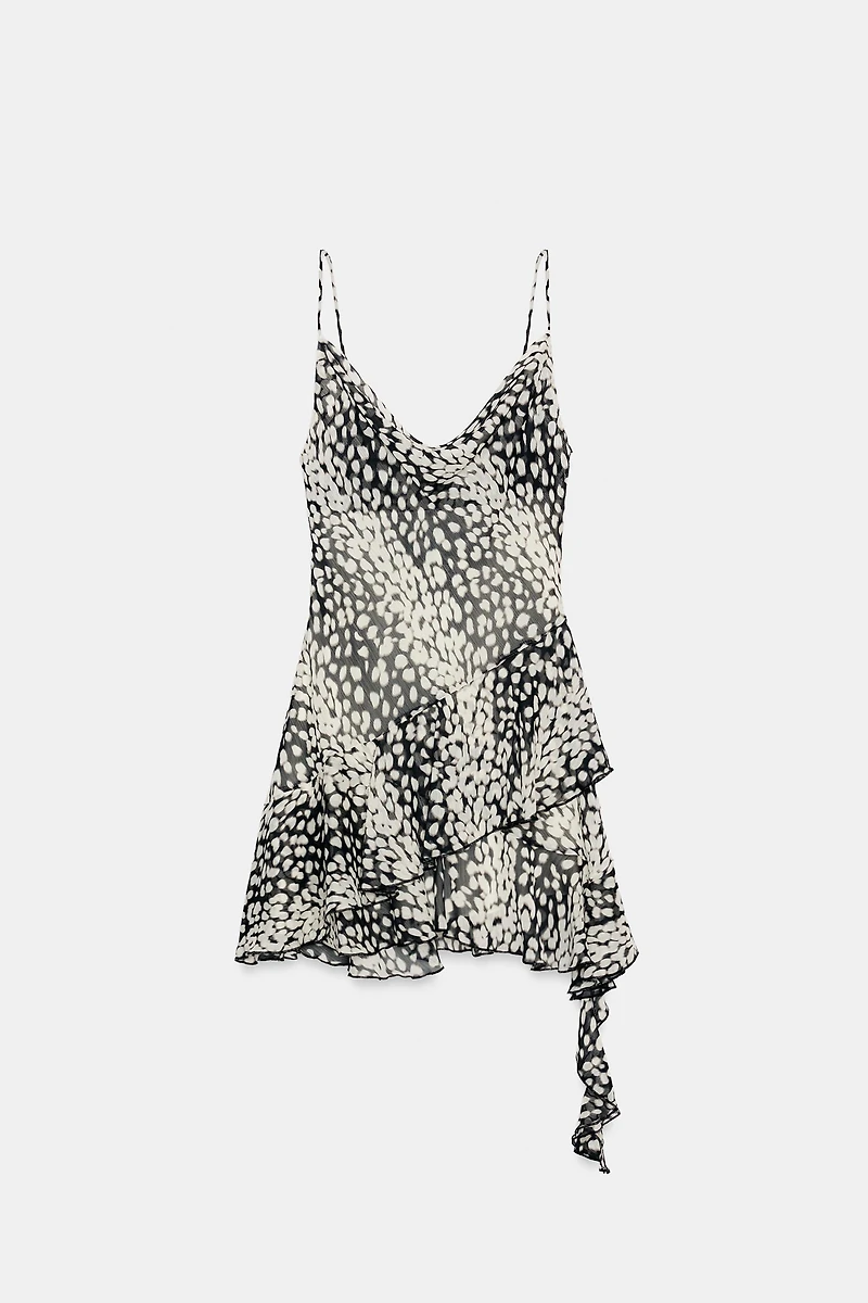 ASYMMETRIC PRINTED MINI DRESS