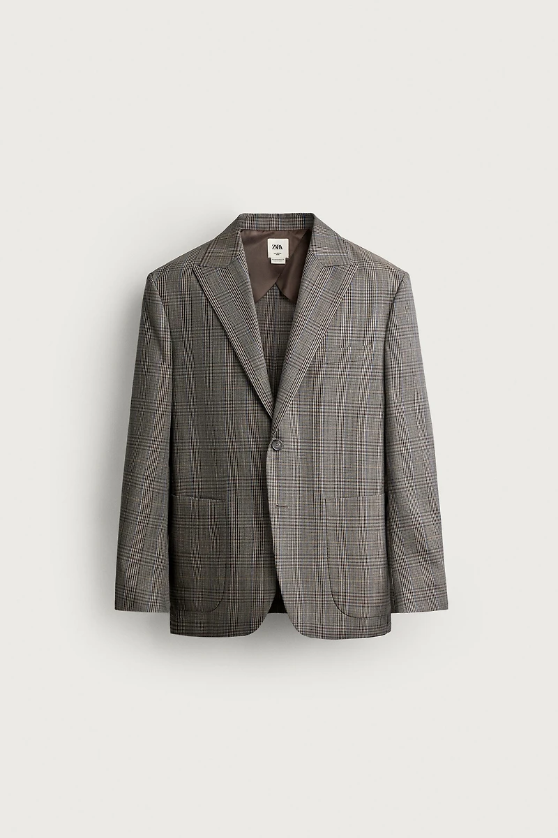 100% WOOL RELAXED FIT PLAID BLAZER