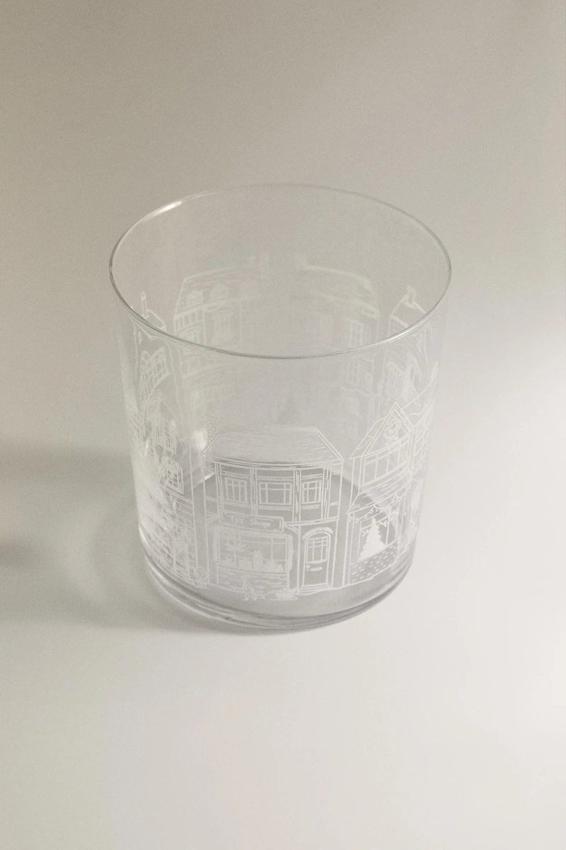 CHRISTMAS GLASS TUMBLER WITH HOUSE PRINT