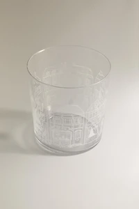 CHRISTMAS GLASS TUMBLER WITH HOUSE PRINT