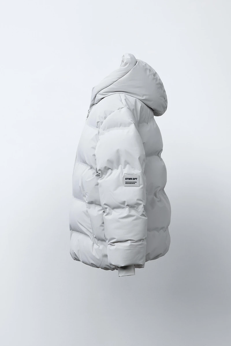 WATER REPELLENT PUFFER COAT WITH LABEL