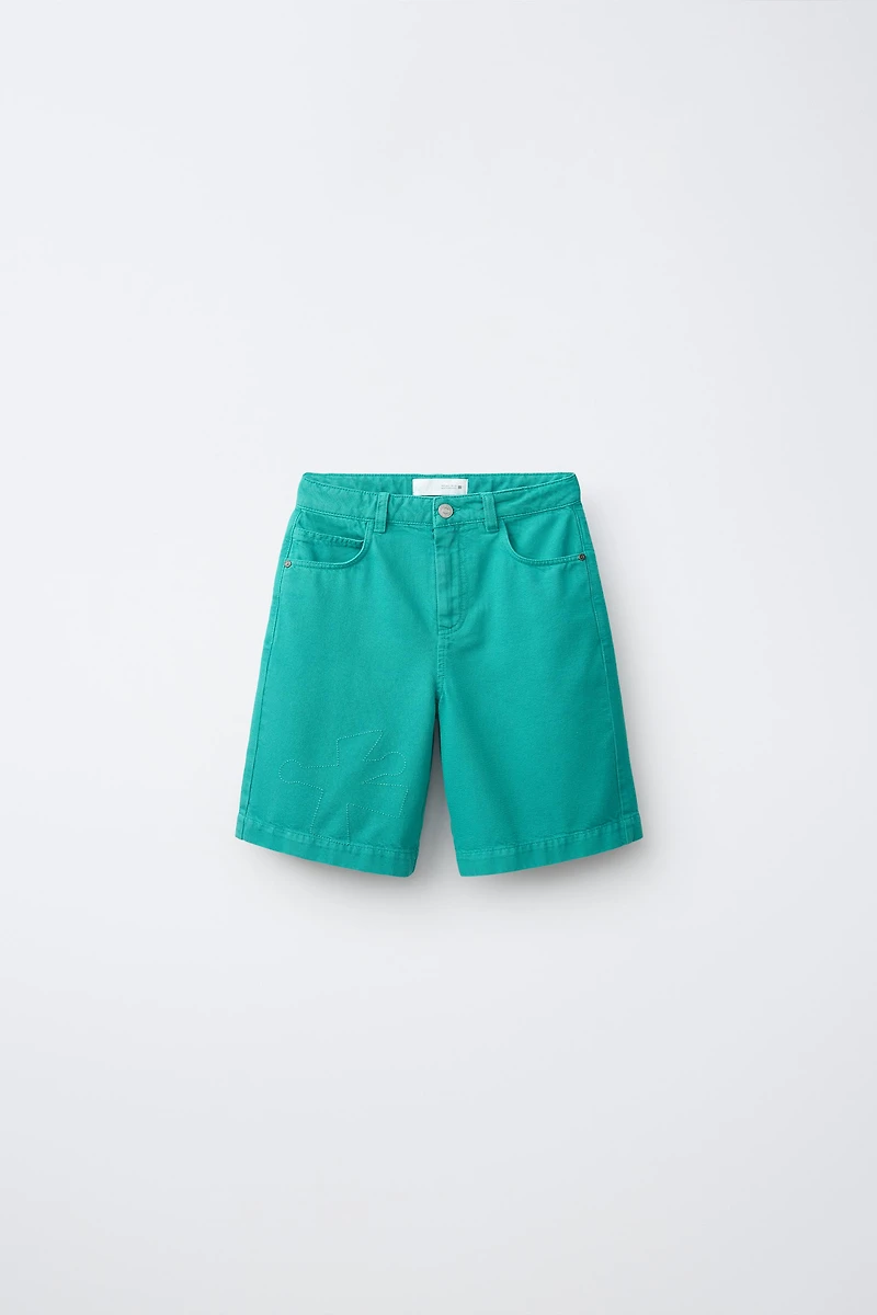 SOLID DENIM BERMUDA SHORTS