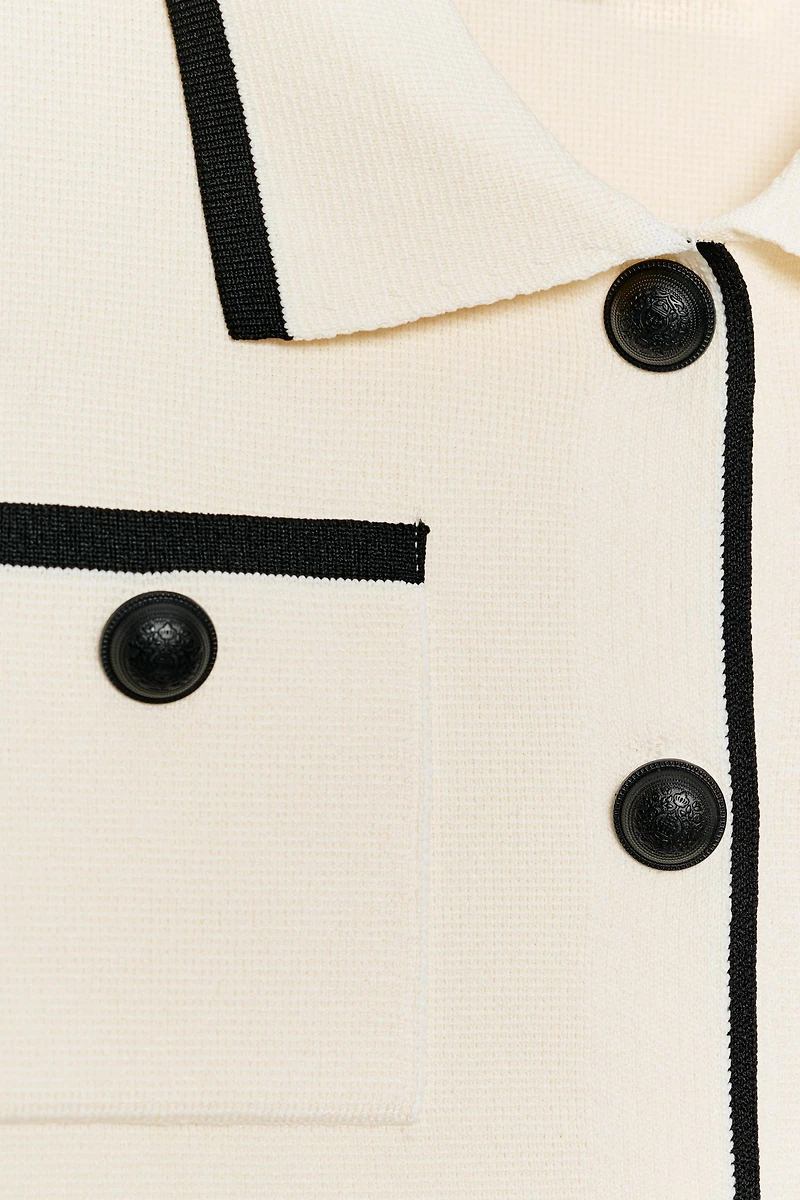SHORT SLEEVE CONTRAST TRIM CARDIGAN