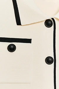SHORT SLEEVE CONTRAST TRIM CARDIGAN