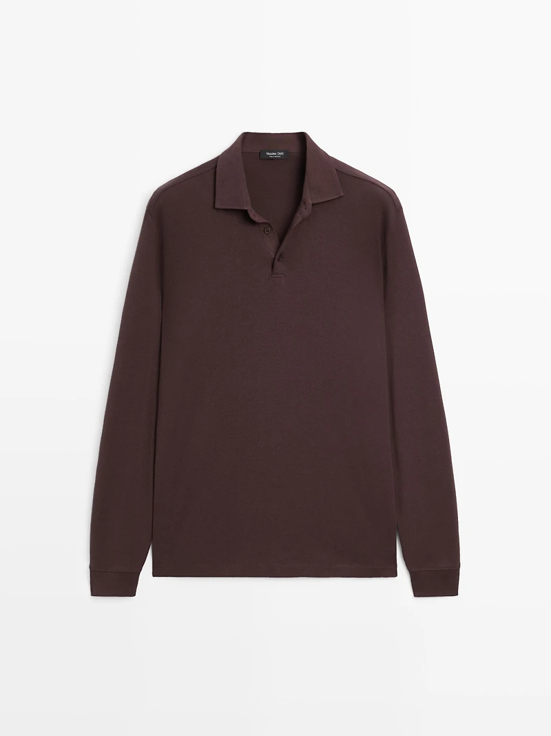 Long sleeve polo shirt with contrast collar