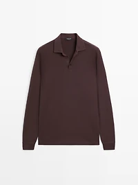 Long sleeve polo shirt with contrast collar