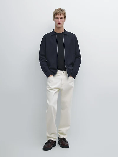 Cardigan zippé avec poches en coton et laine