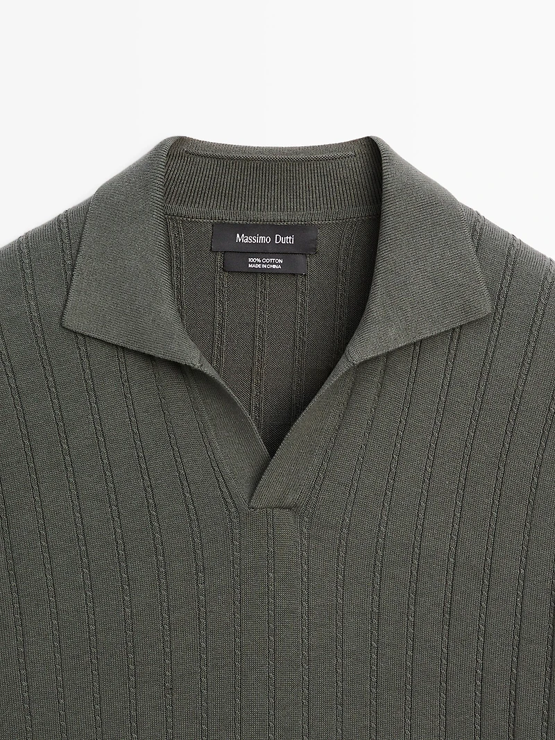 Cable-knit polo sweater