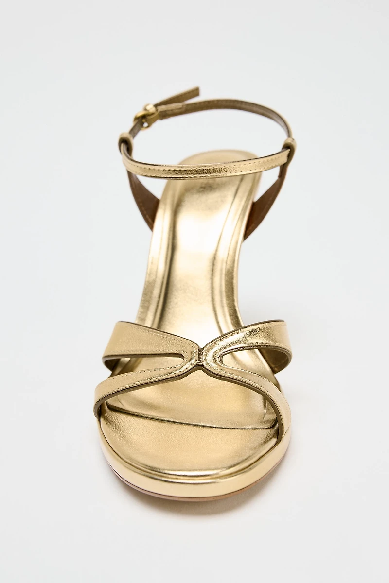 METALLIC EFFECT HEELED SANDALS
