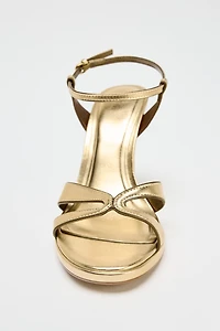 METALLIC EFFECT HEELED SANDALS